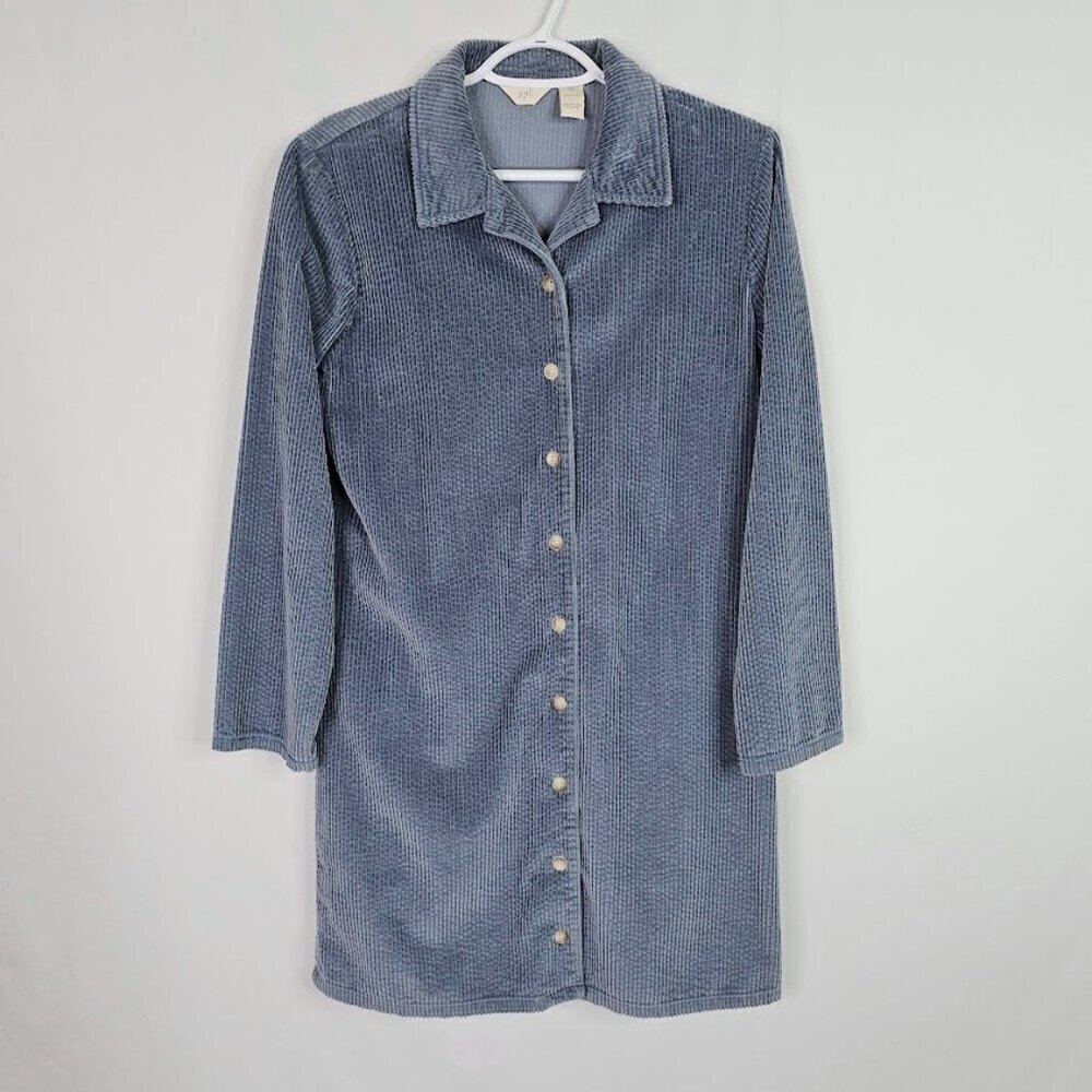 J. JILL Soft Corduroy Shirt Jacket size XS BLUE Preppy 100% Cotton Long Shacket - Picture 2 of 6